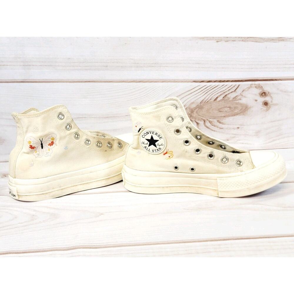Converse Chuck Taylor All Star Lift High Top Cream W Butterflies,Platform Sz 7.5